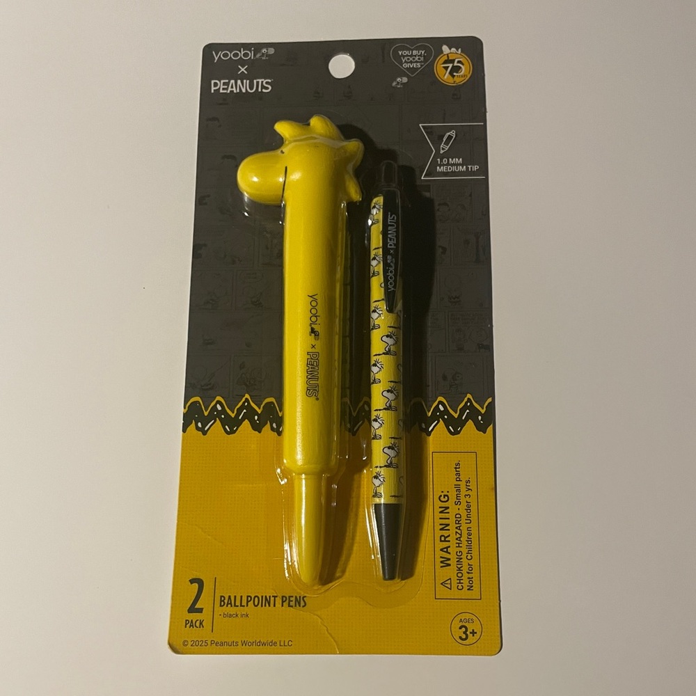 Yoobi Peanuts Yellow Bird Ballpoint Pen Set 2 Pack New Sealed Fun Designs Write
